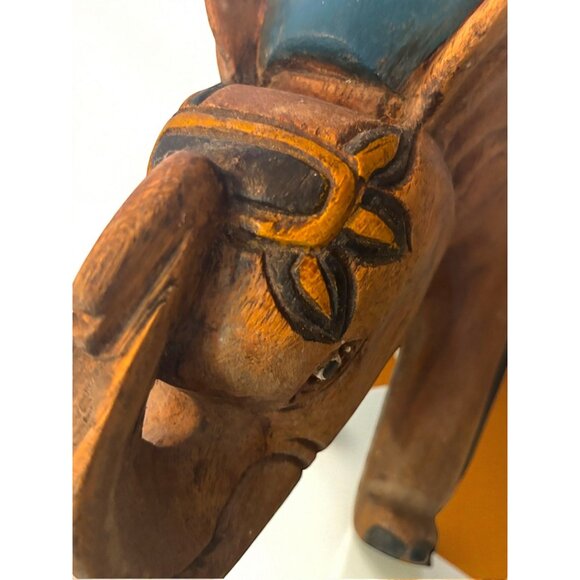 Hand-Carved Wooden Elephant Rocking Figurine With Colorful Painted Details vinta - Picture 4 of 10